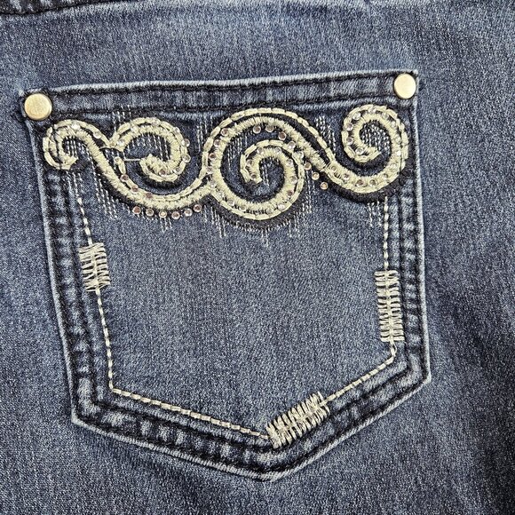 Christopher & Banks Jeans Womens 12P Blue Embellished Pockets Straight Leg Denim - Picture 5 of 14